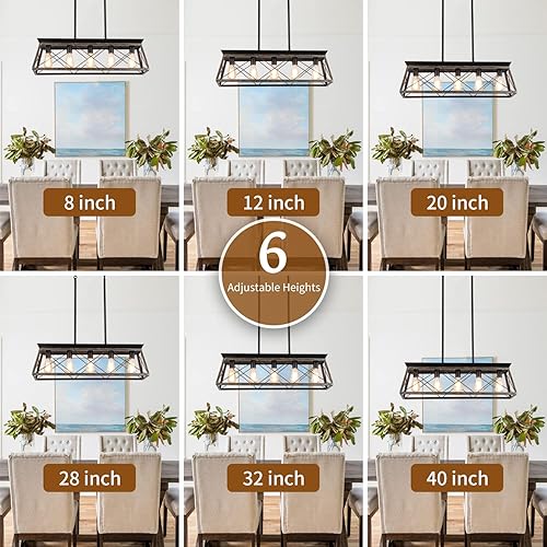 Miniatura 7 de Lámpara colgante de 5 luces, candelabros de granja para comedor, luces rústicas de isla para cocina, lámpara rectangular rústica de granja, color