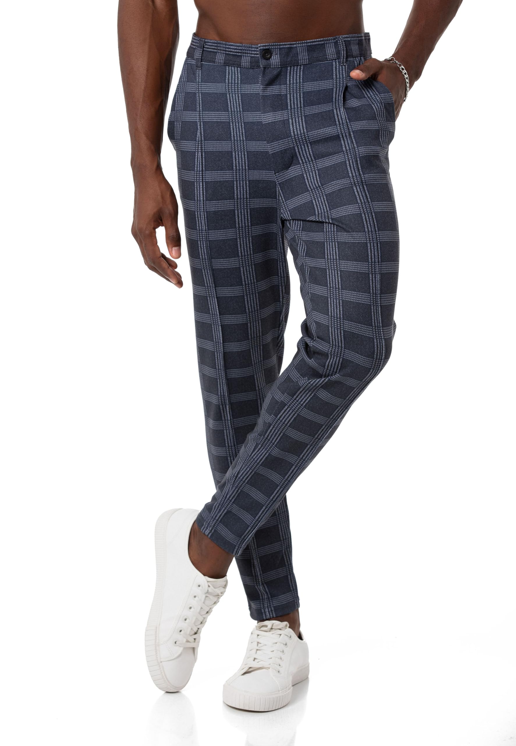 Redbridge Pantalones chinos para hombre, pantalones casuales a cuadros con cintura elástica