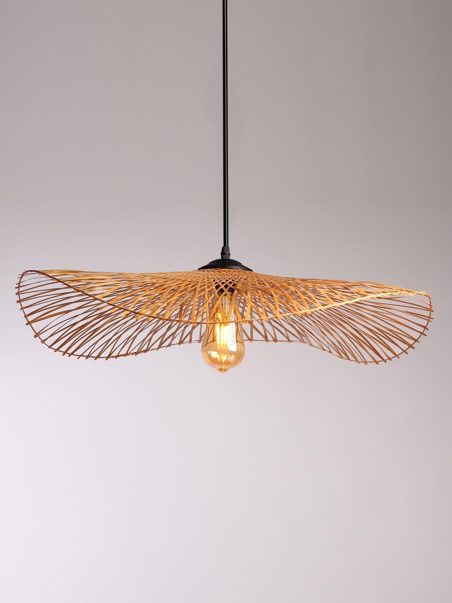 Habere India-All the Cultures Fabricating India Bamboo Lampshade | Pendant Lamp | Boho Pendant Lamp | Cane Lamps for Bedroom | Rattan Lamp Shade | Hanging Lamp (Diameter 60 CM)-image-16
