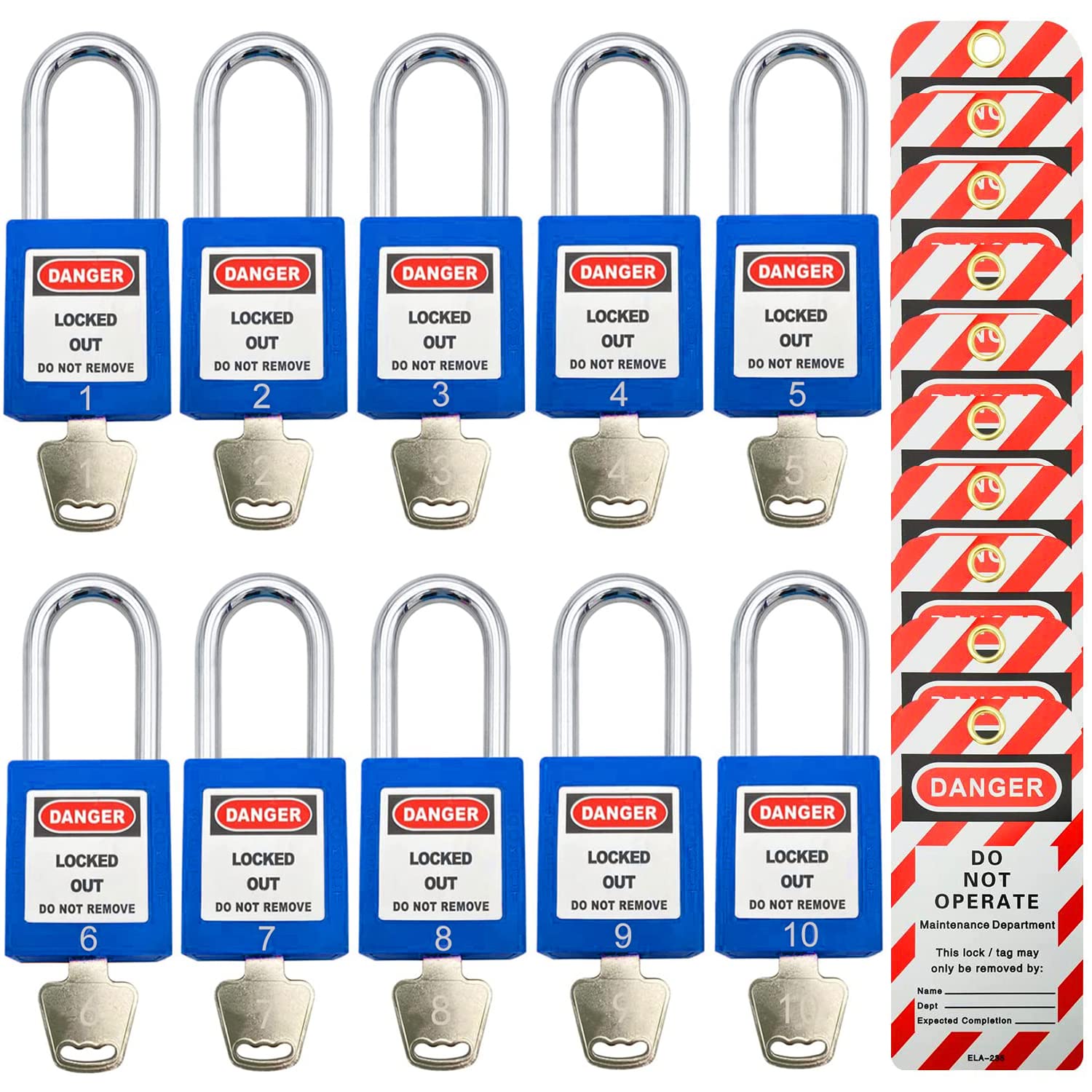 Verrous de verrouillage - Cadenas de sécurité - Loto à clé différente - Dispositif de verrouillage en plastique avec étiquettes de verrouillage