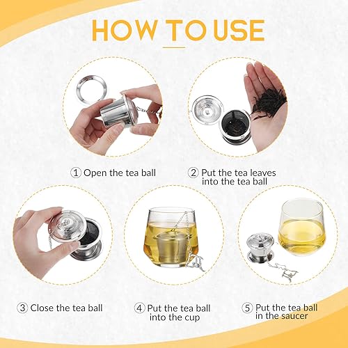 Miniatura 4 de 3 juegos de infusores de té con soporte para té de hojas sueltas, colador de bolas de té de acero inoxidable, filtros de malla con bandejas para