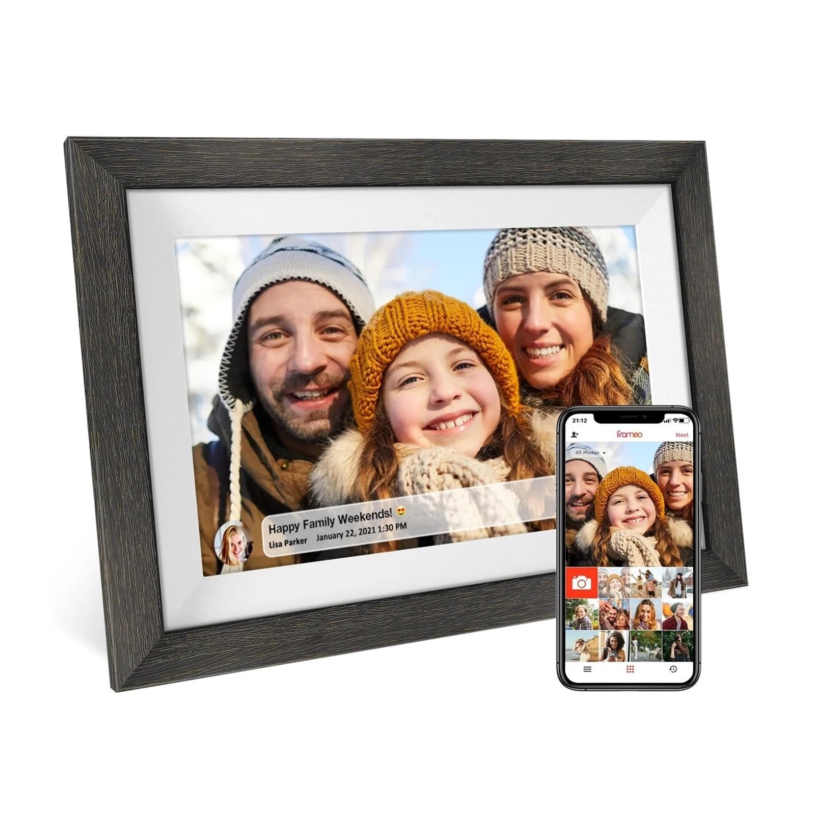 Photo Frame 32GB Memory 10.1 Inch Smart Digital Picture Frame Wood WiFi IPS HD 1080P Electronic Photo Touch Screen