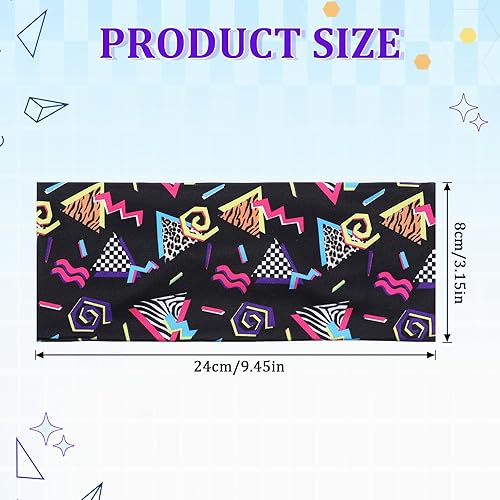 Miniatura 2 de Paquete de 4 diademas vintage de neón de los años 80 y 90, bandas deportivas retro suaves de los años 90, accesorios de atuendo para mujeres y