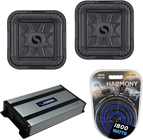 Harmony Audio Kicker (2) 46L7T102 Car Audio L7T Montaje poco profundo de 10 pulgadas Subwoofer cuadrado L7T102 paquete con amplificador Harmony