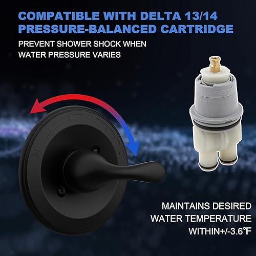 Miniatura 2 de Kit de ajuste de válvula de ducha de equilibrio de presión de repuesto para Delta T13020-BL Classic 13 Series, negro mate (cartucho RP46074