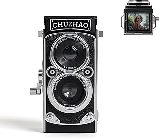 CHUZHAO Digital Camera Retro with Time Stamp - Portable Vintage TLR Style 1080p FHD Video 12MP Photos Autofocus Mini Vlogging Camera with 16GB Card for Beginners Teens Adults, Black