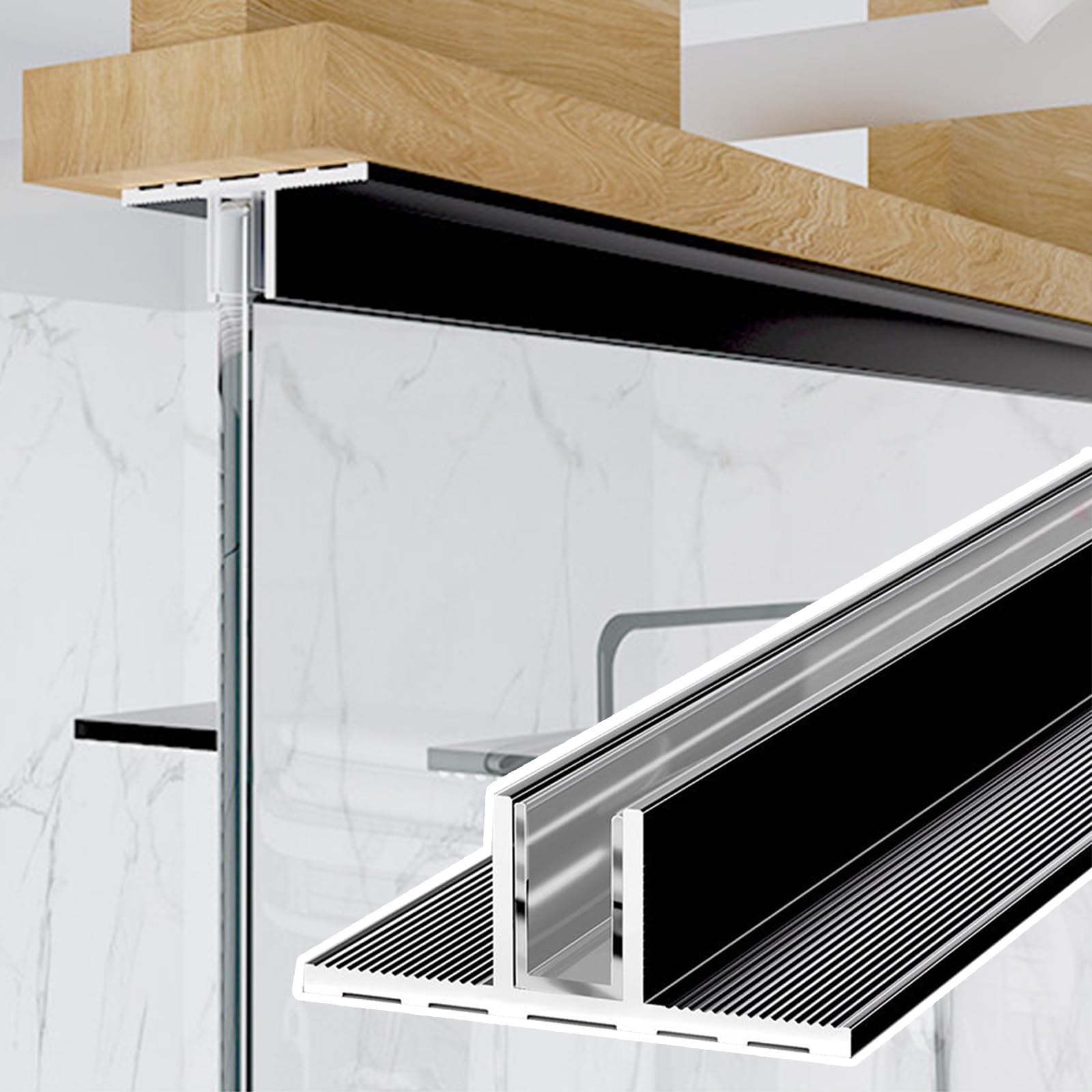 Profilé en U pour verre 8mm, rail de douche noir de 1.9m et guide de sol pour porte coulissante