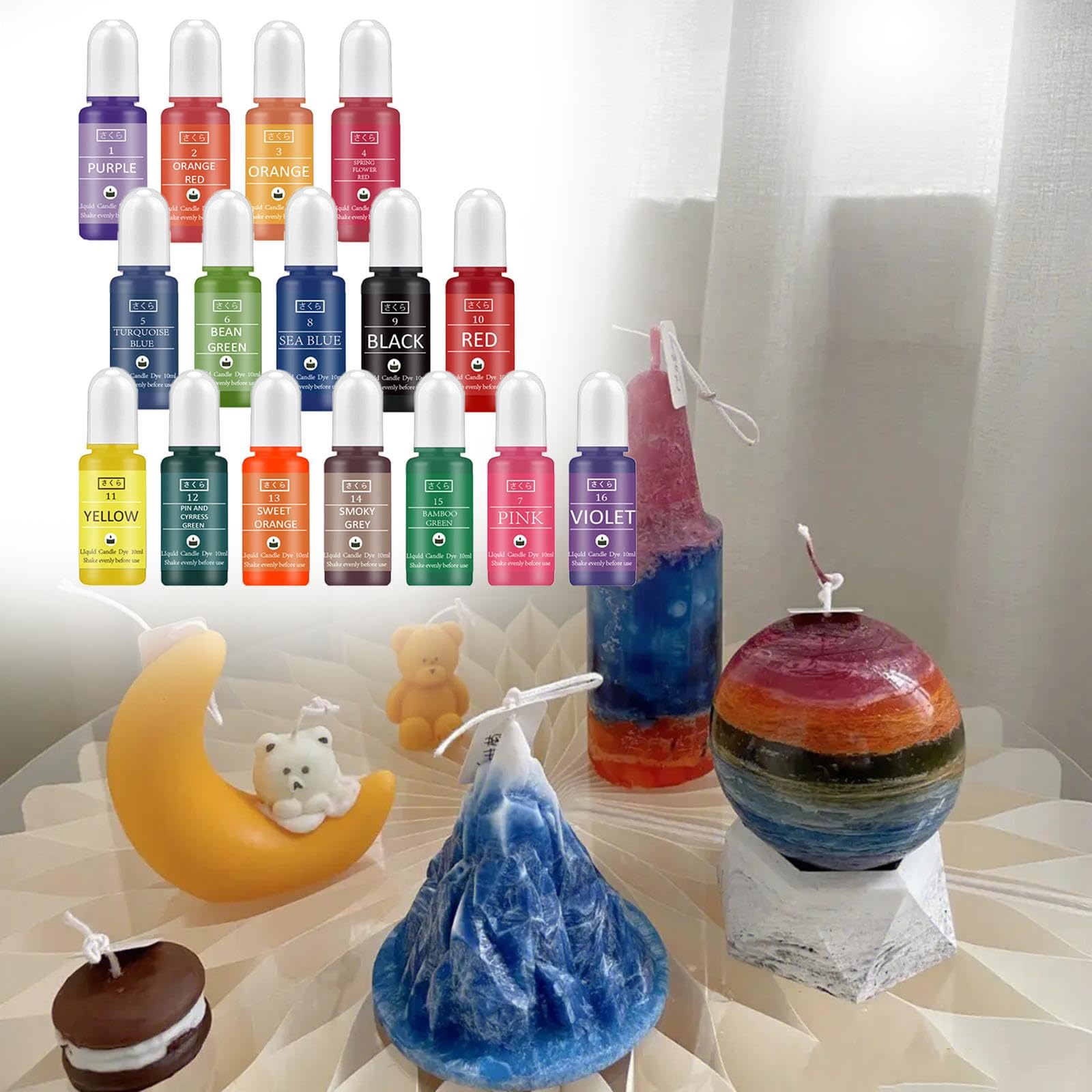 16x Kerzenfarbstoff für Die Kerzenherstellung 10ml Je DIY Kunsthandwerk