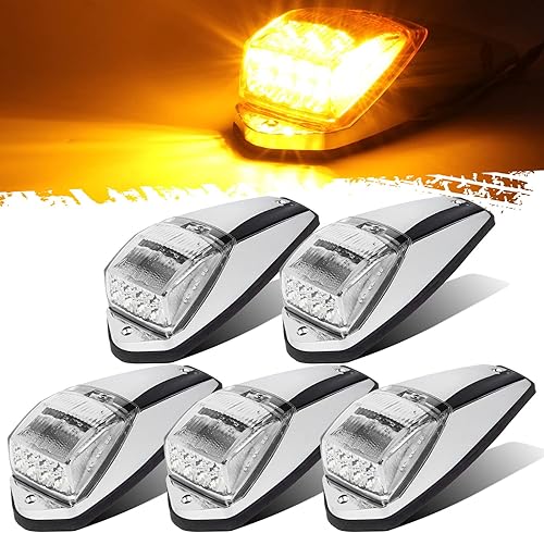 Partsam 5 luces de carrera con lente transparente, 31 LED, color ámbar, con base cromada, compatible con PeterbiltKenworthFreightlinerWestern