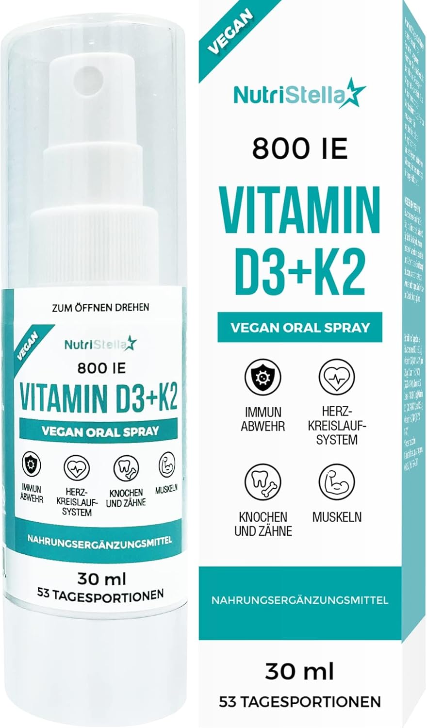 Vegan Vitamin D3 K2 – Spray – Premium Quality: MenaQ7® Pharma Pure All Trans – High Dose – High Bioavailability – Immunity – Muscles – Bones – Heart – Fast Acting and Easy