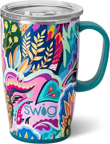 Vista 73 de Swig Life - Taza de viaje de 22 onzas, vaso con aislamiento y asa con tapa, apto para portavasos, apto para lavavajillas, de acero inoxidable, taza