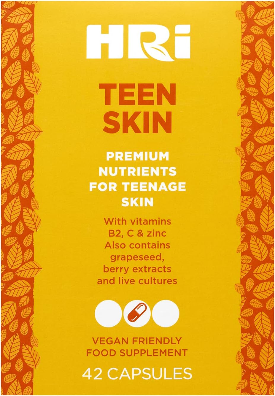 HRI Teen Skin Multivitamin Supplement - Multivitamins for Kids 12-18 Years - Aids Health and Well Being of Children. Healthy Immune System, Gut, Skin Care for Teenage Girls and Boys. 42 Vegan Capsules