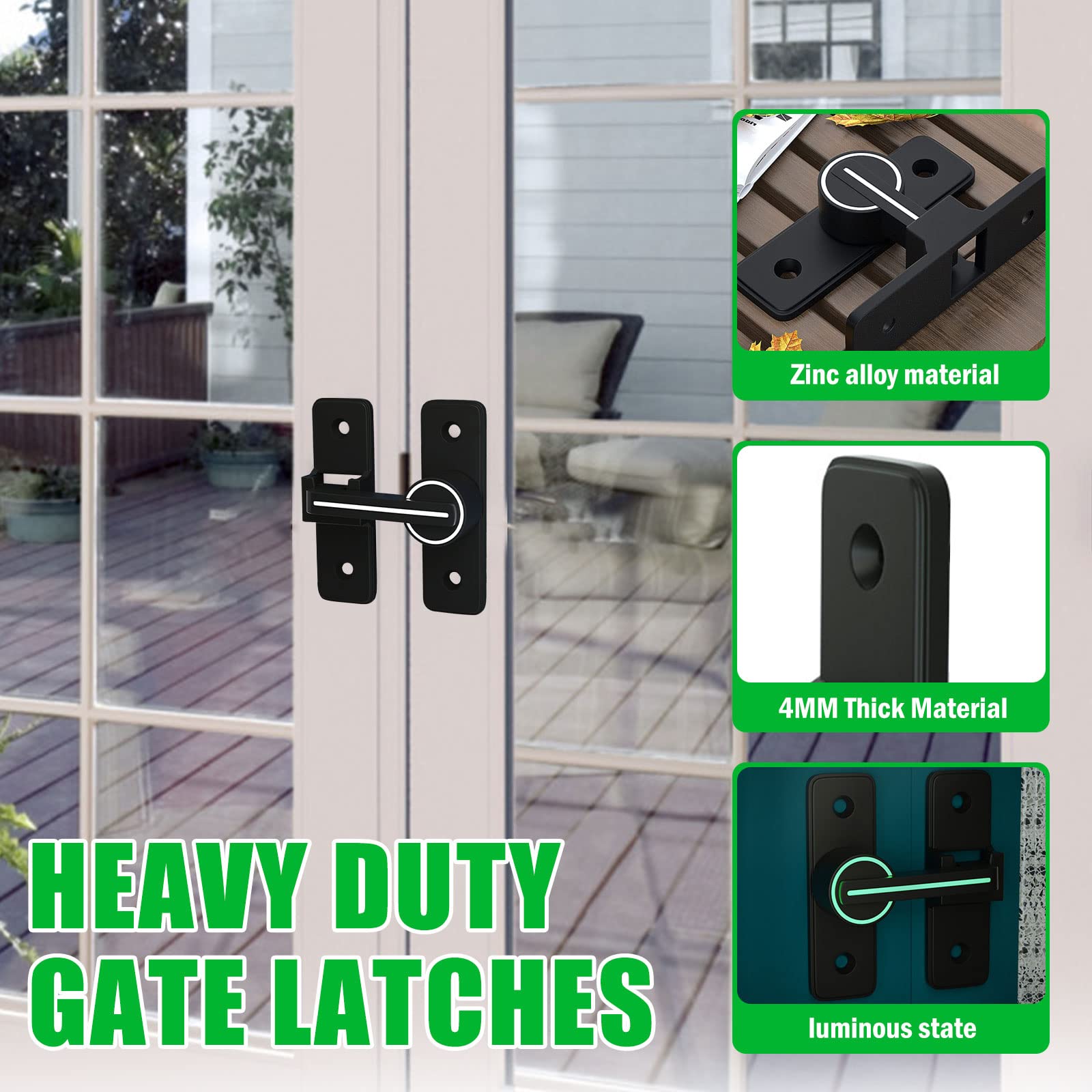 Sliding Barn Door Lock Hardware, 90 & 180 Degree Angle Heavy Duty Gate Latches, Flip Latch Safety Door Lock Latch for Garden, Bathroom, Outdoor, Garage (Luminous Black Sliding Barn Door Lock Hardware, 90 & 180 Degree Angle Heavy Duty Gate Latches, Flip Latch Safety Door Lock Latch for Garden, Bathroom, Outdoor, Garage (Luminous Black