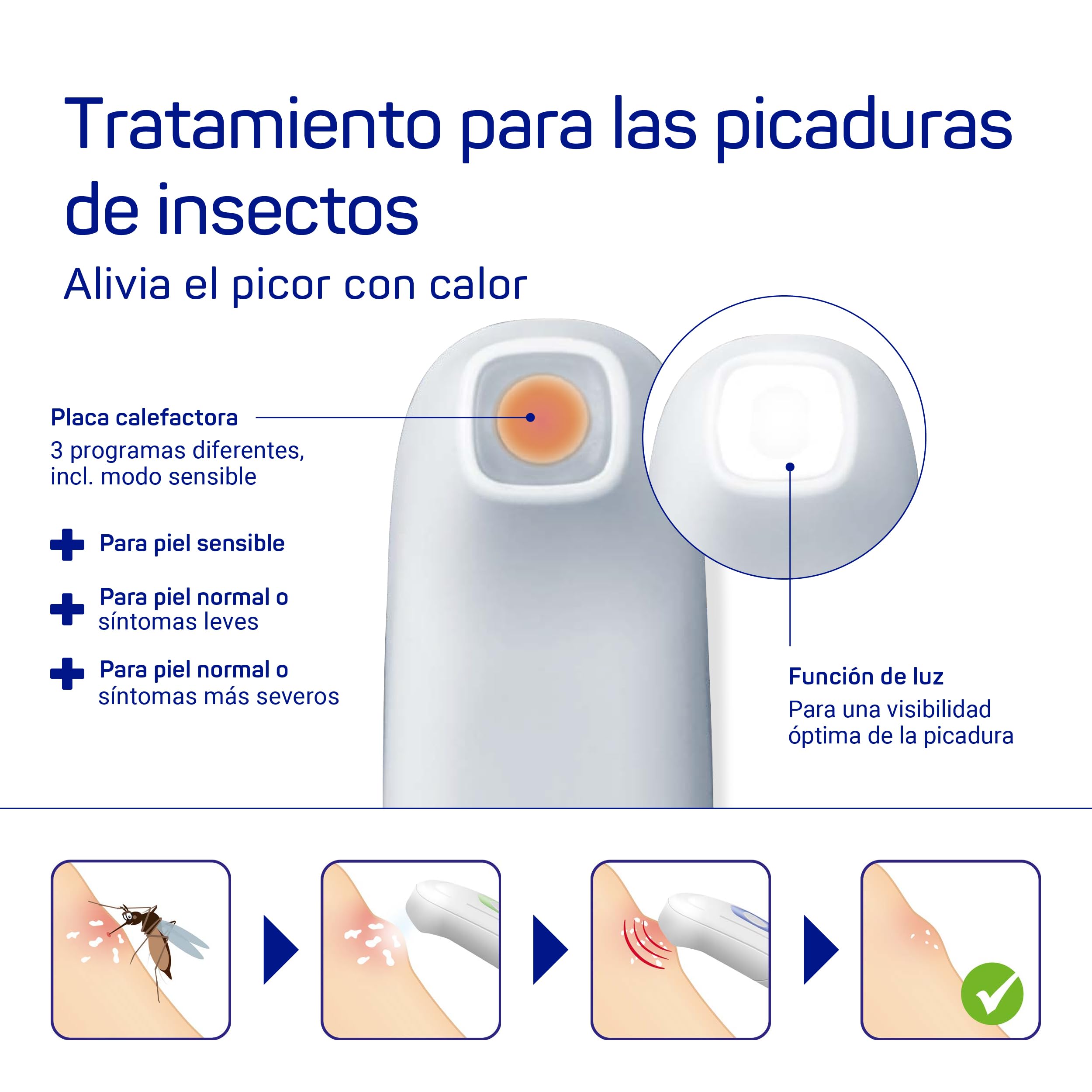 HARTMANN Dispositivo para Picaduras de Insectos y Mosquito, Alivia el Picor y el Hinchazón Mediante el Uso de Calor, Sin Químicos, 3 Intensidades, Modo Sensible, Con Función de Luz