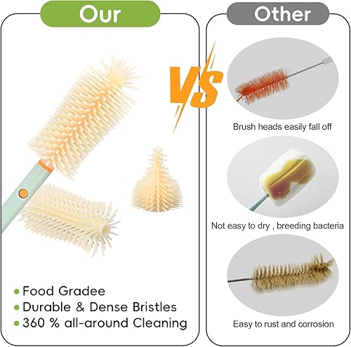 Miniatura 6 de Kit limpiador de botellas de viaje 7 en 1 con estante de secado de botellas, cepillo de botella de limpieza de 360, cepillo para pezones, cepillo de