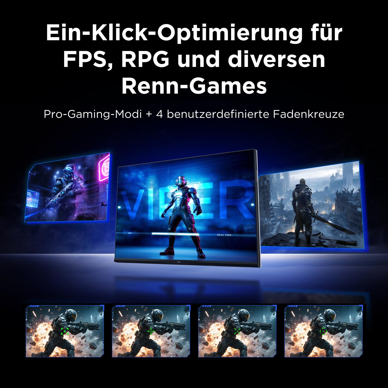 TCL Gaming Monitor 27 Zoll QD-Mini-LED 27G64, QHD-Auflösung, 180Hz, Fast-HVA-Panel, HDR 600 nits, 1ms GTG Reaktionszeit, AMD Freesync, Kompatibilität mit G-Sync