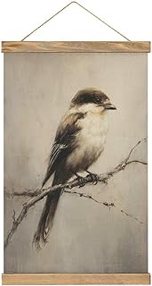 Bird on Old Weathered Branch Canvas Painting Wood Frames Poster, Hanger Hanging Picture Kit for Artwork Wall Art Decor