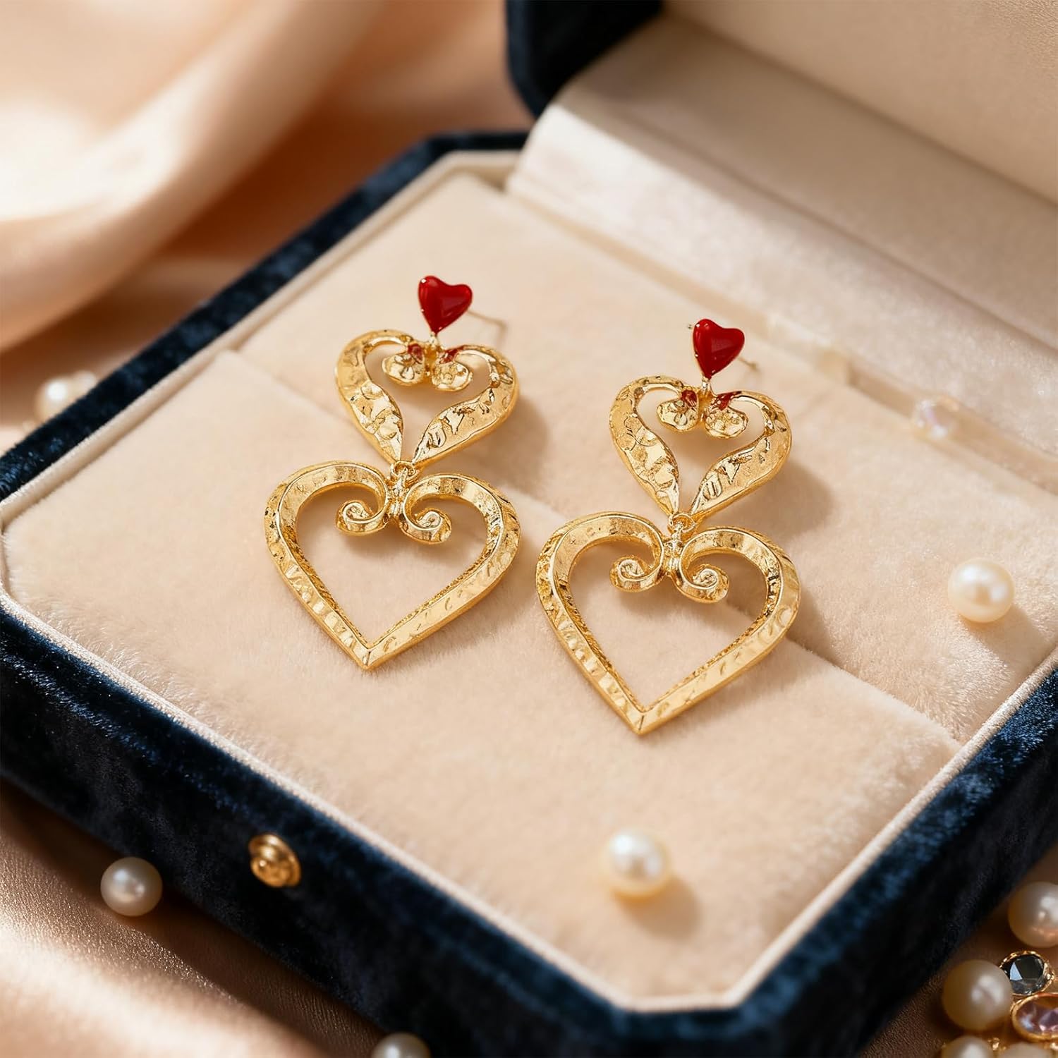 Hollow Heart Drop Earrings for Women Gold Triple Heart Dangle Earrings Vintage Puffy Hearts Earrings Love Jewelry Gifts - Image 5