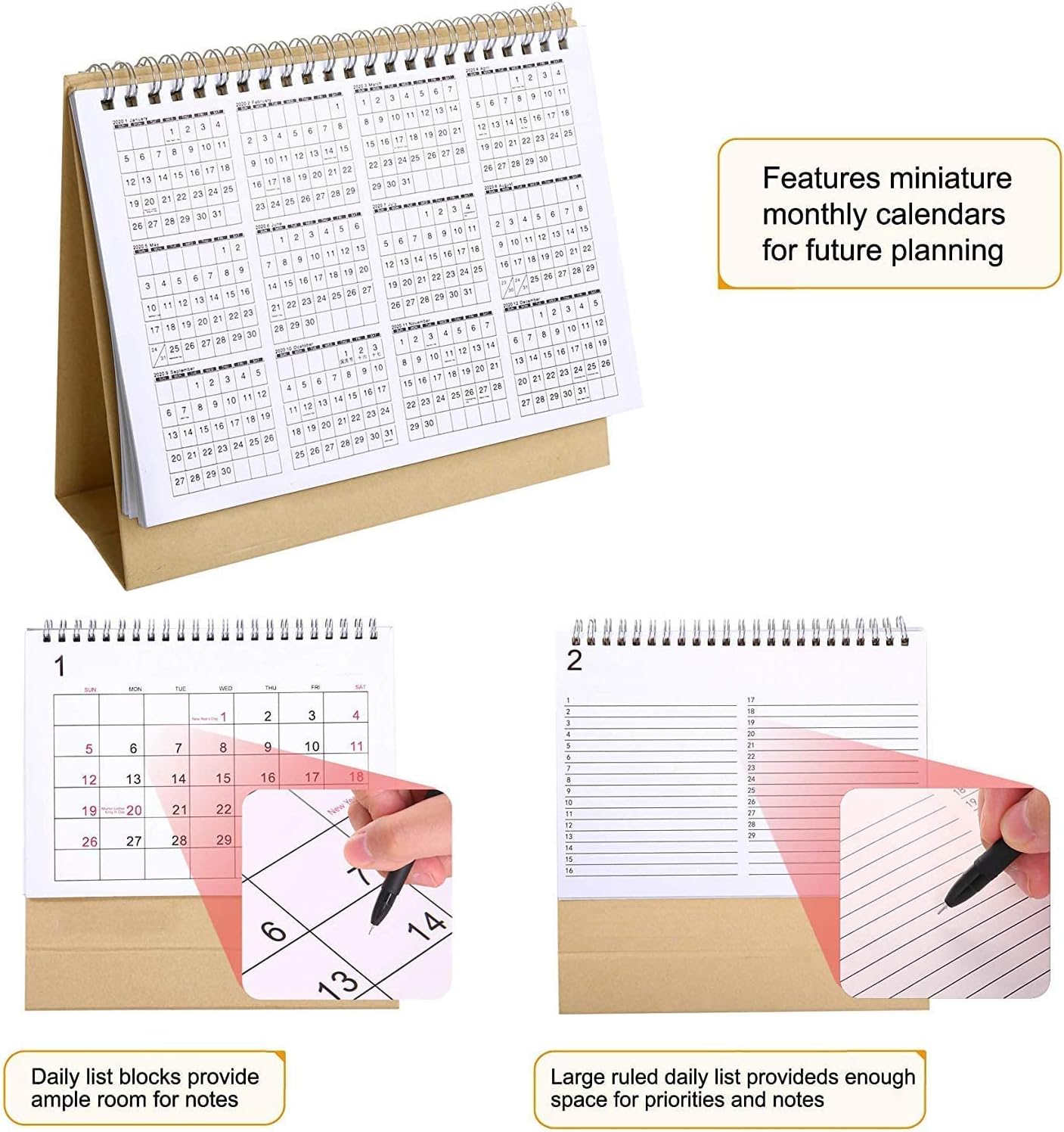 Inanhoo01 Month Desk Calendar 20212022, Desk Stand Up Calendar Runs