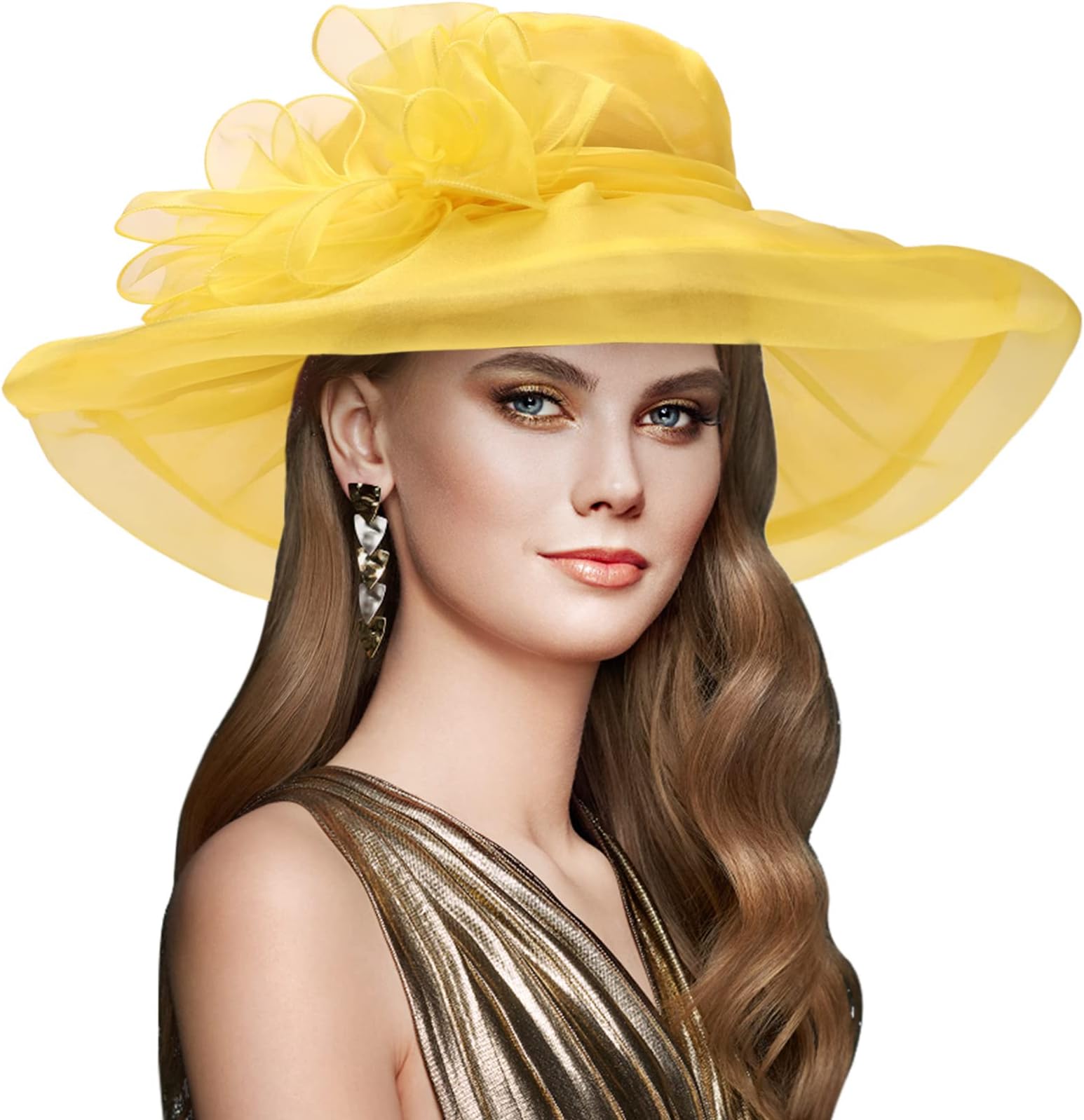 DRESHOW Women Organza Hat Church Cap Hats Clearance Kentucky Derby Cocktail Tea Party Wedding Flower Hat with Wide Brim