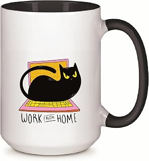 Gift for Home Office Workers Cat Sitting on Computer for Pet Lovers 11oz 15oz Inner Color Accent Mug