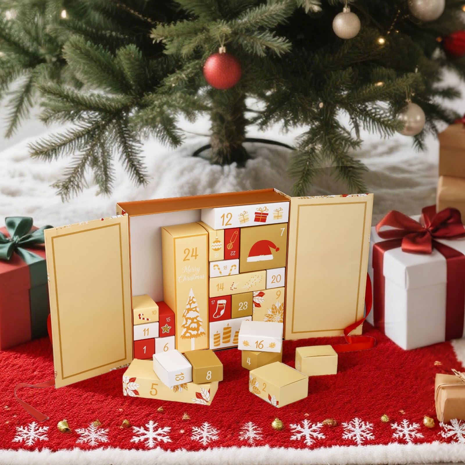 GWHOLE Calendrier de l'Avent de Noël 2025, compte à rebours de 24 jours, boîte cadeau rechargeable pour emballage cadeau, décoration de Noël (jaune)
