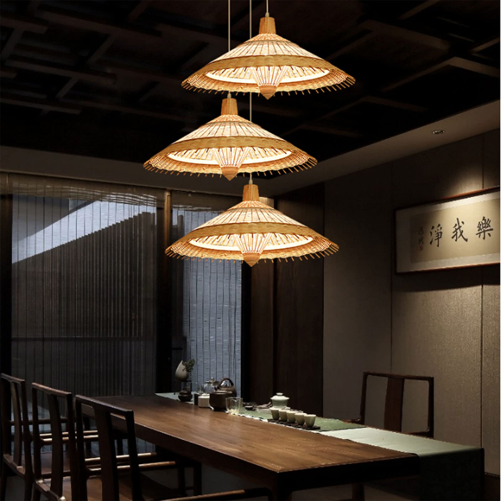 Lampadario In Rattan E Bambù Intrecciati A Mano - Stile Giapponese Per Sala Da Tè, Ristorante E B&B - Altezza Regolabile - 2