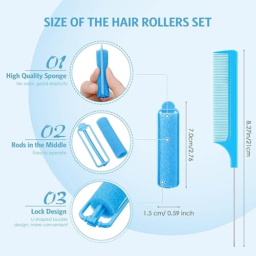 Miniatura 2 de Syhood 43 rodillos de esponja de espuma para mujer, rizadores suaves de 0.59 pulgadas, rizadores de esponja flexible y peine de cola de rata para