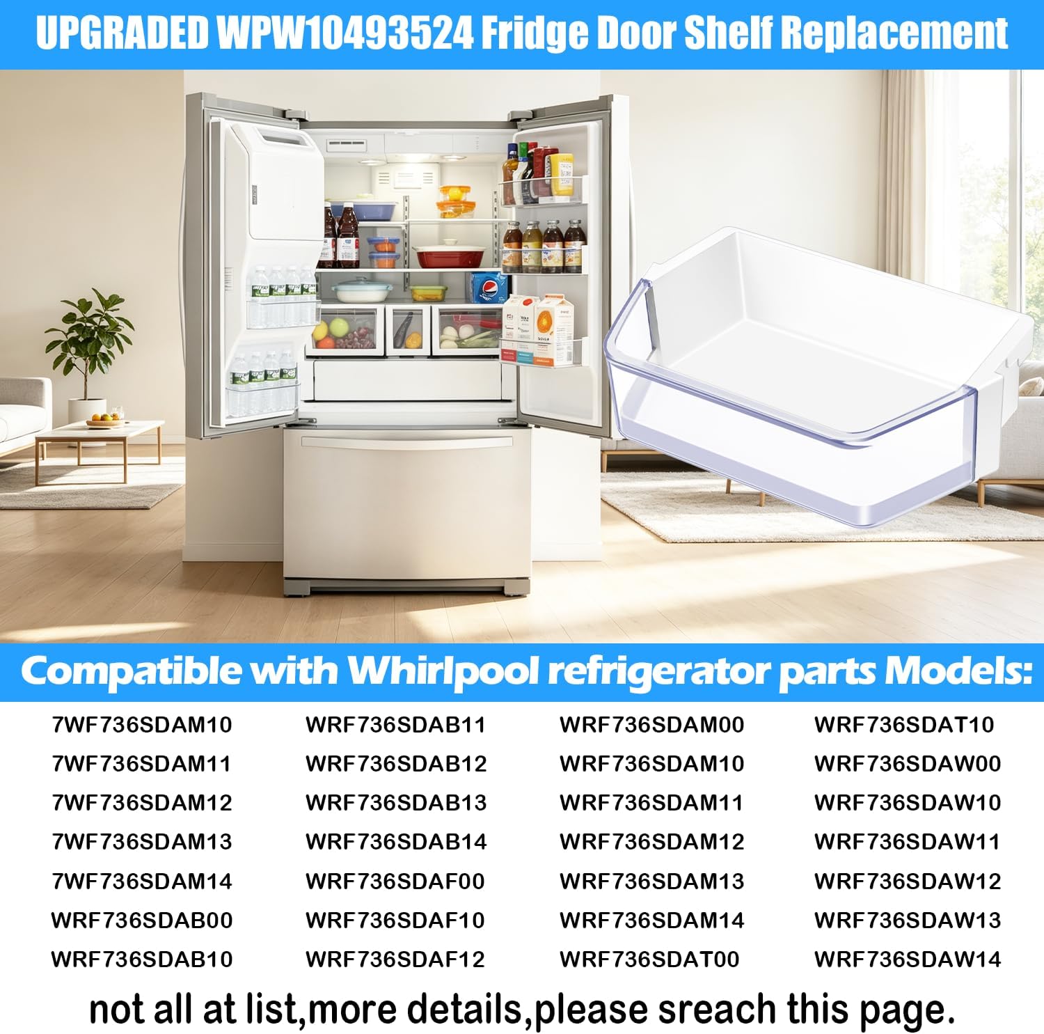 WPW10493524 Door Shelf Bin for Whirlpool Refrigerator Door Shelf Parts