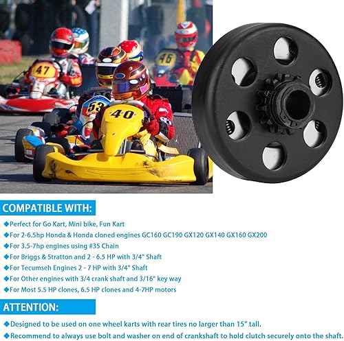 Miniatura 4 de Youxmoto Embrague Go Kart 12T de 34 pulgadas para cadena #35, hasta 6.5hp 12 dientes Predator 212 embrague centrífugo para Go Kart Mini Bike, para
