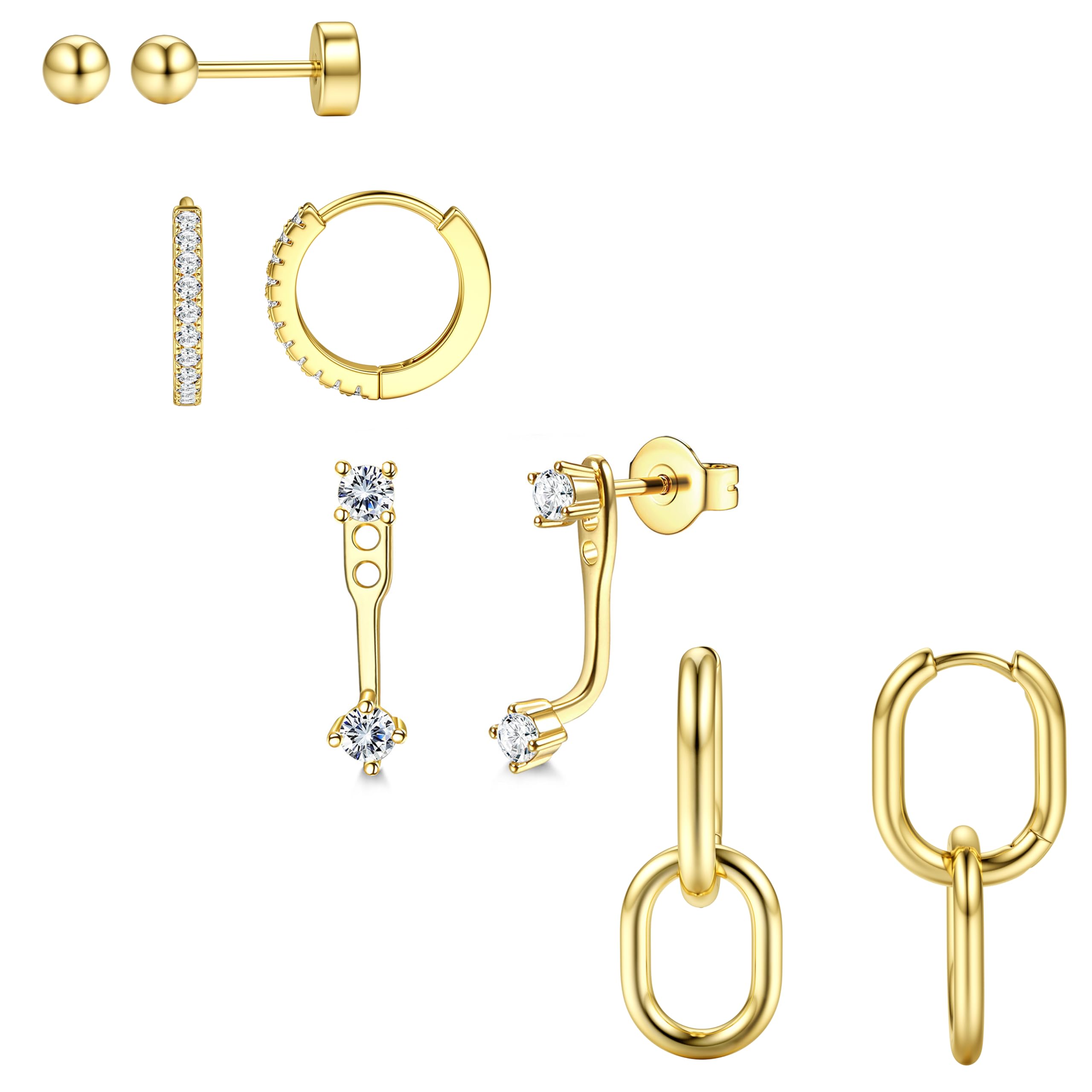 Small Hoop Earrings for Women - Hypoallergenic Surgical Steel Flat Back Earring Stacks Set Dangle Huggie Stud Cartilage Jewelry Trendy 4 Pairs