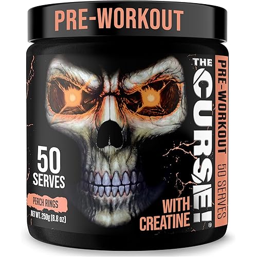 JNX SPORTS The Curse! Pre Workout Powder for Men & Women, Caffeine, Beta-Alanine, Creatine, L-Citrulline, 50 Servings, Peach Rings Flavor – Boost Energy, Strength & Focus