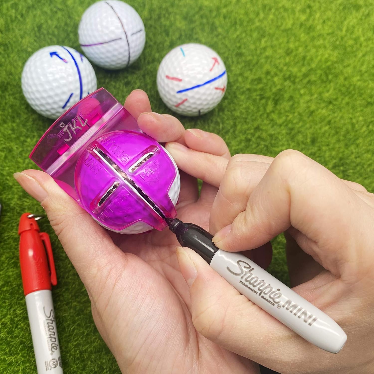 review JKL Golf Ball Marker Alignment Tool-Golf Accessories for Golf Ball Marker Line Liner Drawing Stencil Kit and Golf Ball Marker Pen, Golf Training Straight Shot Putt Tool Gift Set for Kid Men and Women