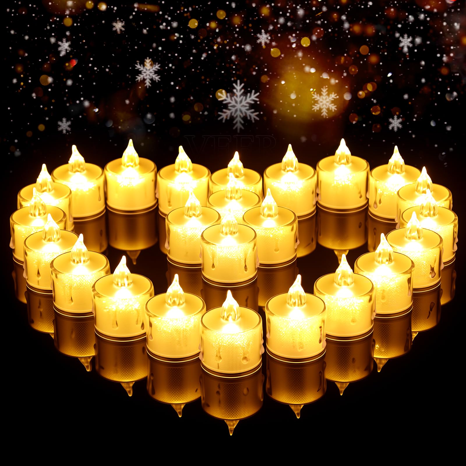 LED-Kerzen ohne offene Flamme, 24 Stück Kristall-LED-Teelichter (batteriebetrieben) – für Weihnachten, romantische Abende, Hochzeiten, Jubiläen, Tisch- und Partydekoration