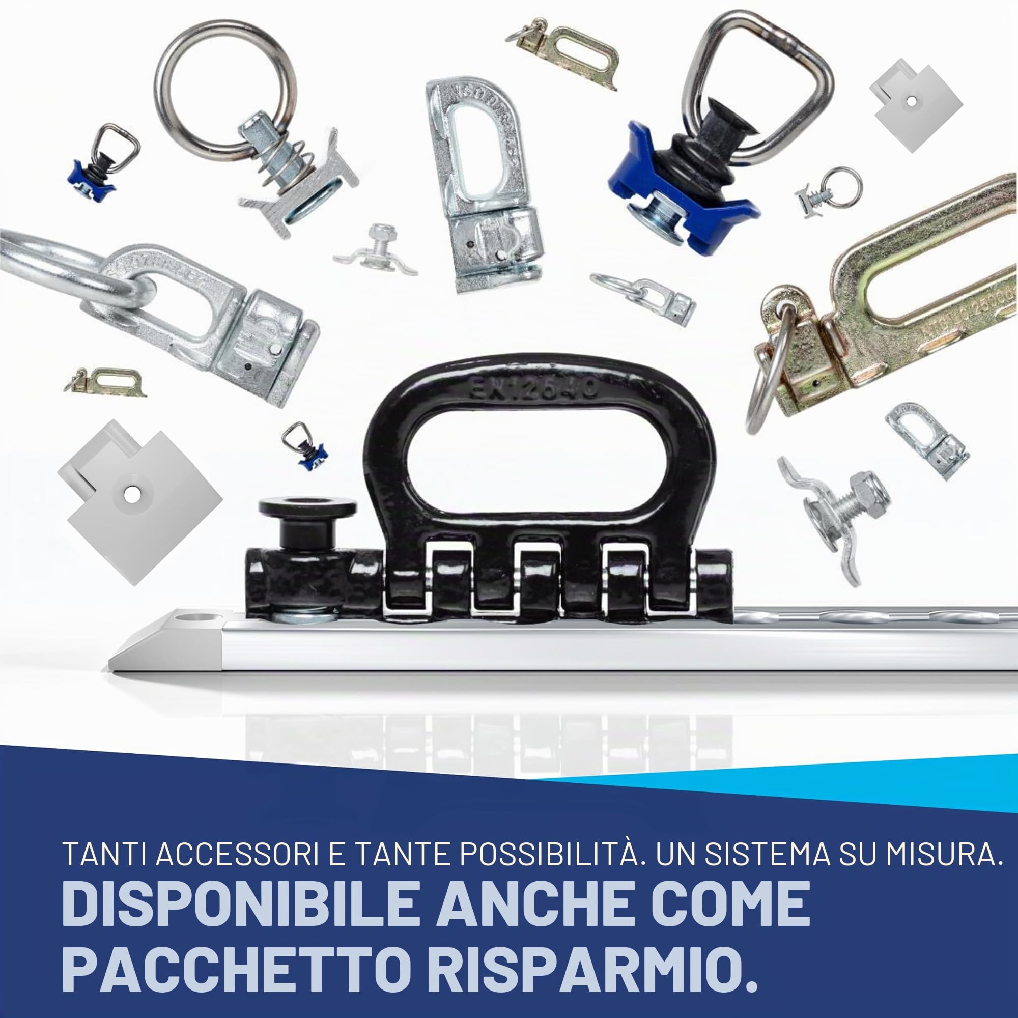 NTG Binario per airline, 2 pezzi, 2 m/1975 mm, rettangolare, in alluminio, certificato TÜV, accessorio per rimorchio, fissaggio del carico, guida in alluminio, per camion, furgoni – con fori, argento