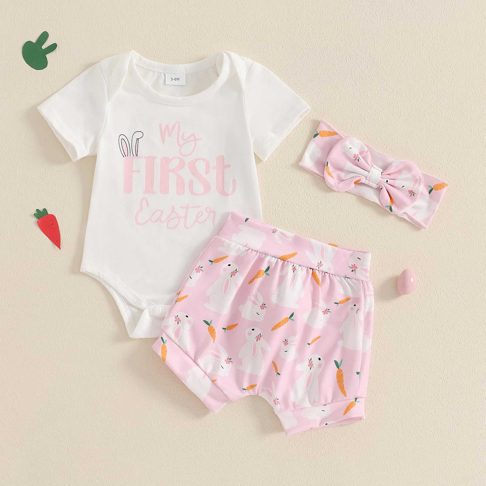 Gaono Newborn Baby Girl Summer Clothes Easter Bunny Outfit Short/Long Sleeve Rabbit Romper Bloomer Shorts 3 Piece Cute Set (A-Pink, 0-3 Months)