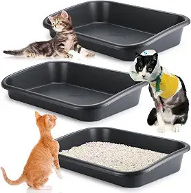 Uiifan Caixa de areia para gatos idosos de entrada baixa, 3 peças, caixa de areia para animais de estimação, entrada baixa, caixa de areia para gatos idosos com deficiência, fácil de limpar