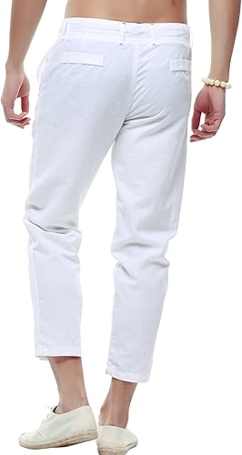 Miniatura 2 de chouyatou Pantalones capri de lino de playa con cordón y ajuste recto para hombre