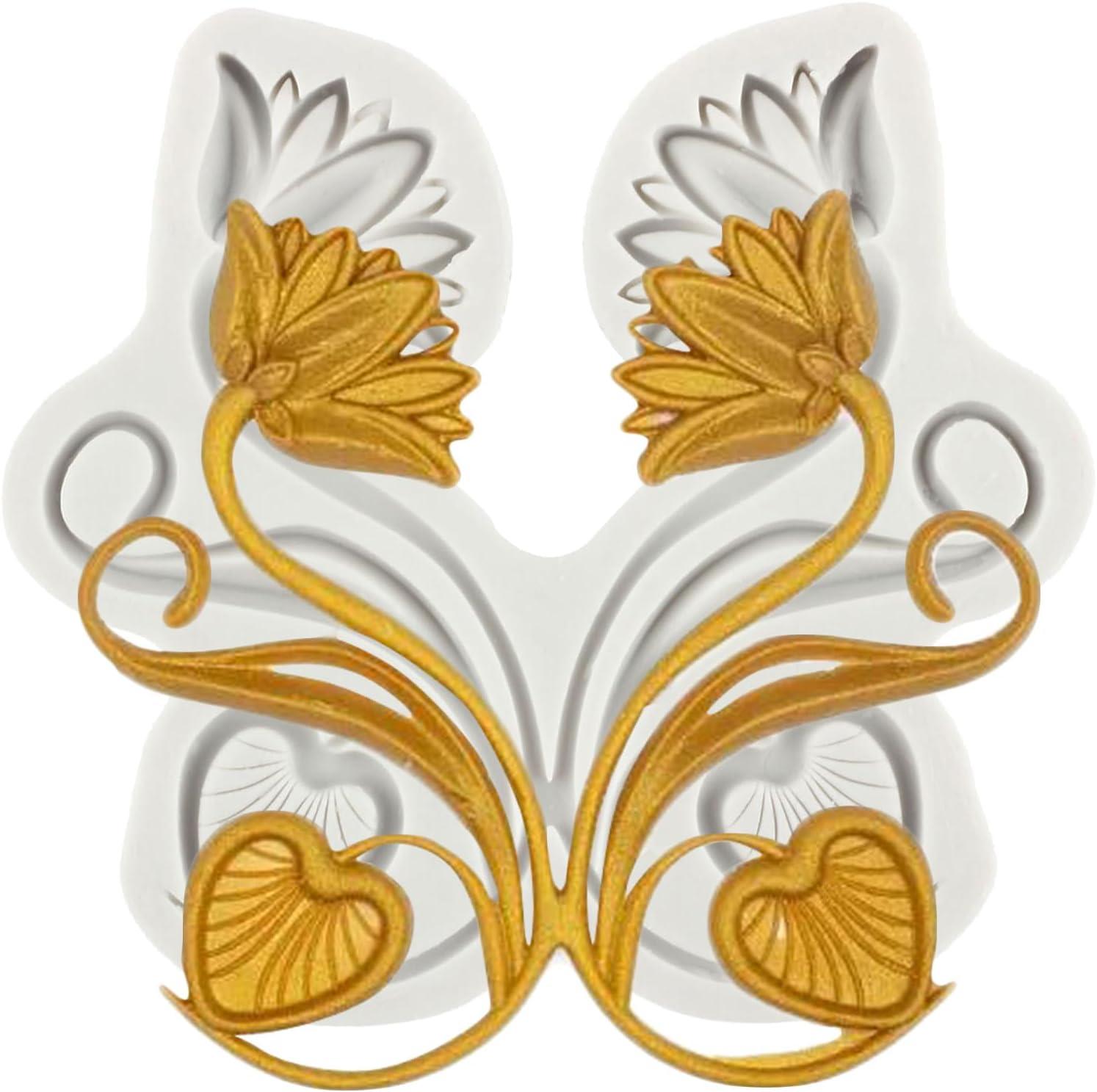 MINFEIDMS Baroque Lotus Fondant Mould Lotus Flower Silicone Mould Curlicues Scroll Lace Moulds Scroll Relief Lotus Mould For Sugar Cake Decorating Cupcake Topper Chocolate Gum Paste Candy Polymer Clay