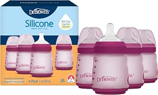 Dr. Brown's Silicone Baby Bottle with Collapsible Insert Designed to Reduce Colic, 5 oz with Wide-Neck Level 1 Slow Flow, BPA-Free, 0m+, Pink, 4-Pack