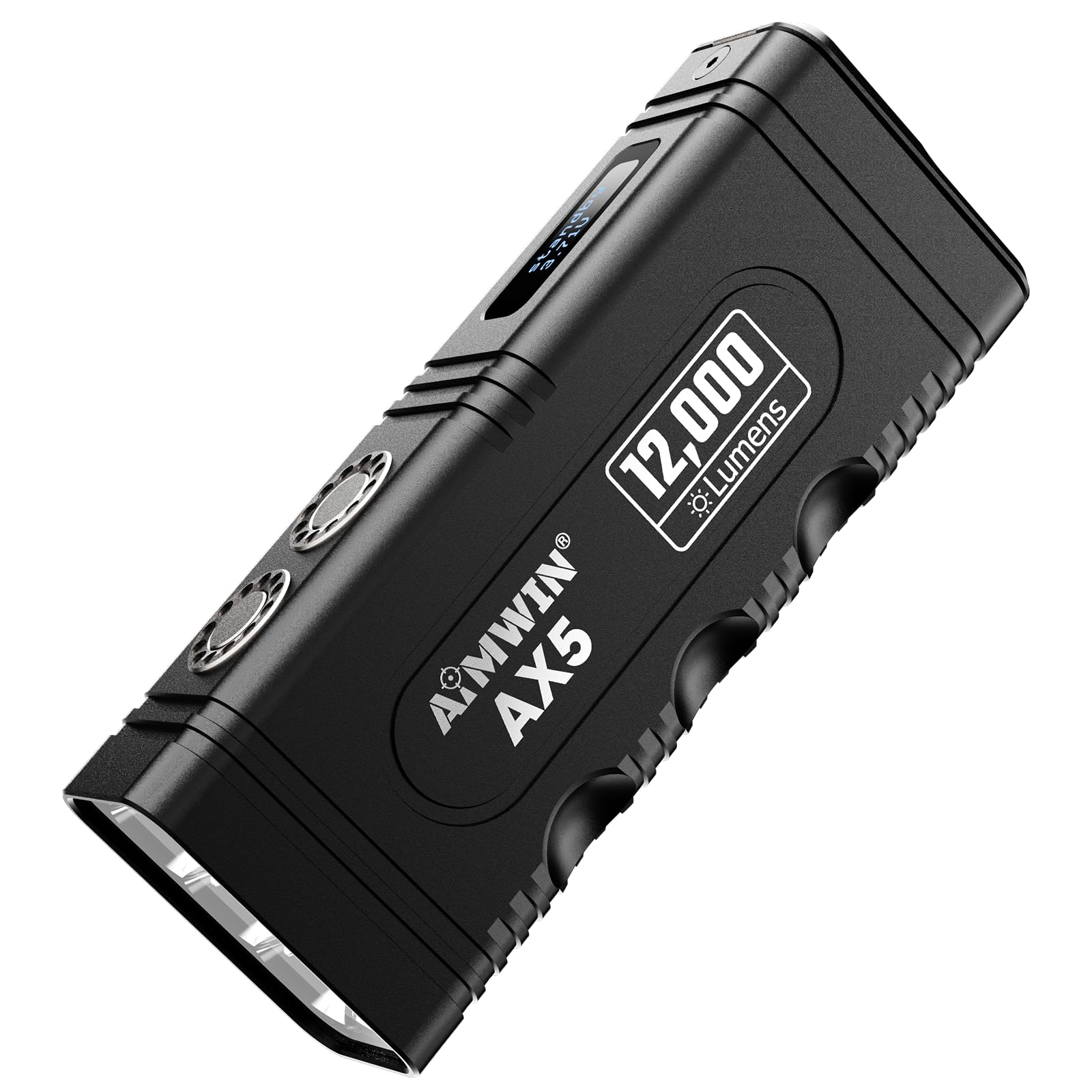 AIMWIN AX5 Linterna LED 12000 Lúmenes Recargable Alta Potencia con Modo TURBO Carga Rápida USB-C Impermeable IP68 Linterna Táctica con Pantalla OLED Rapid Lock
