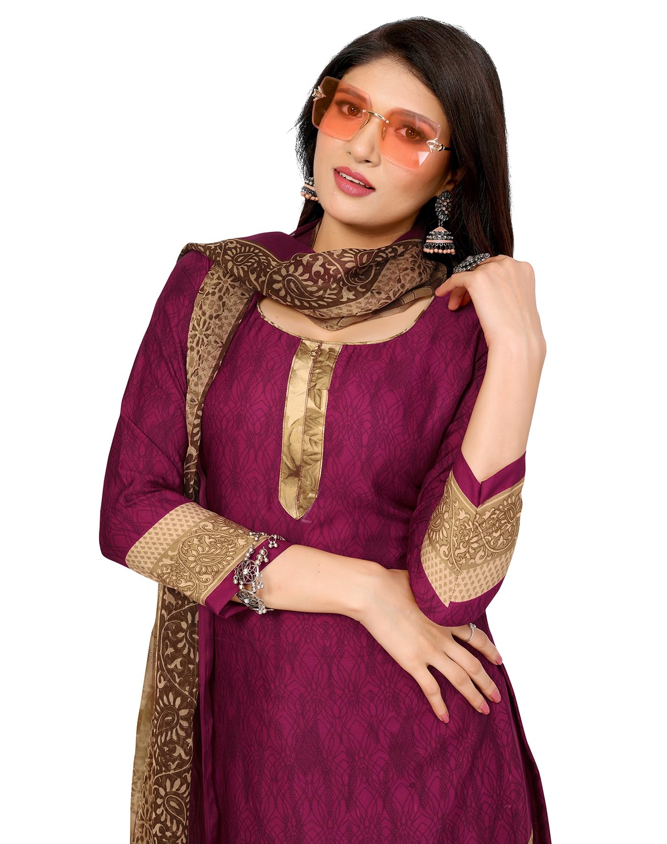 yashika Women's Printed Dress Material - Unstitched Crepe Fabric Kurti, Pants & Dupatta Set (AZ-YS-P4-JAZZY PURPLE)-picture-34