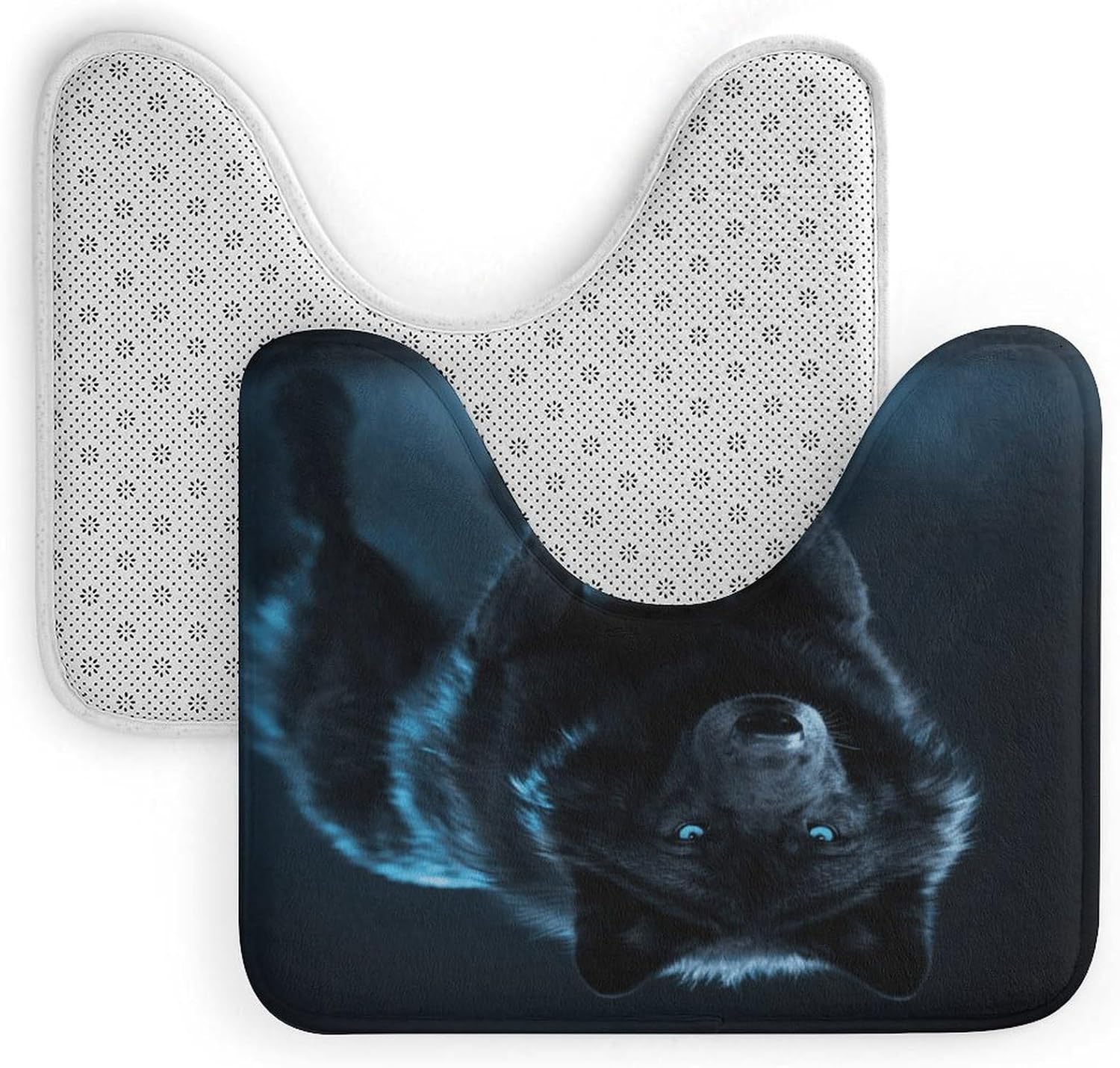 Black Wolf U-Shaped Toilet Rug Absorbent Bathroom Mat image 4