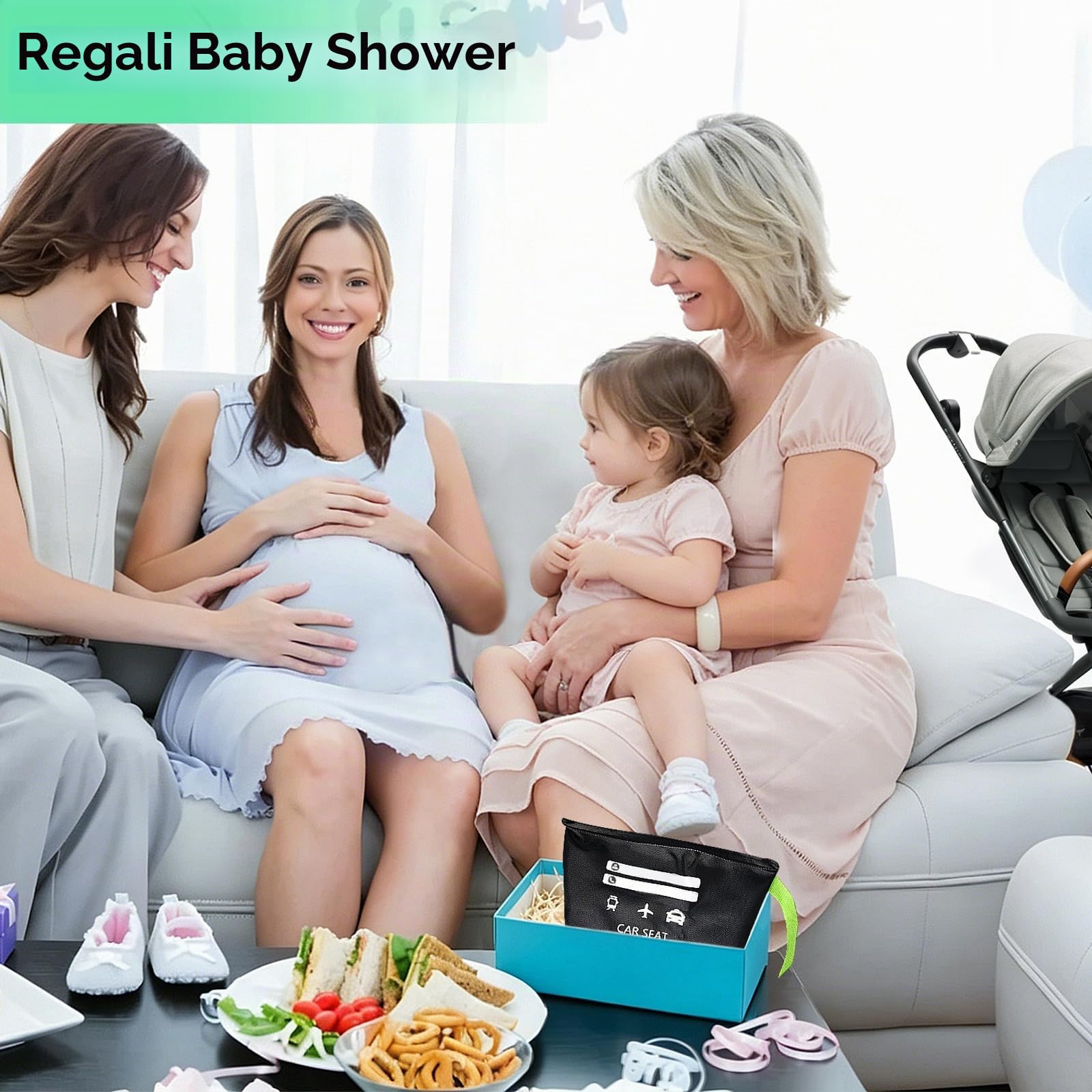 91 × 46 × 46 cm Borsa Passeggino Universale, Borsa per Passeggino Impermeabile Pieghevole con Tracolla, Zaino Passeggino per Viaggi In Aereo, Seggiolini Auto Convertibili e Booster, Nero
