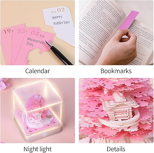 Miniatura 3 de Calendario de piezas de tiempo 2024, bloc de notas creativo 3D, calendario de escritorio con luces LED, calendario 3D tallado en papel, decoración