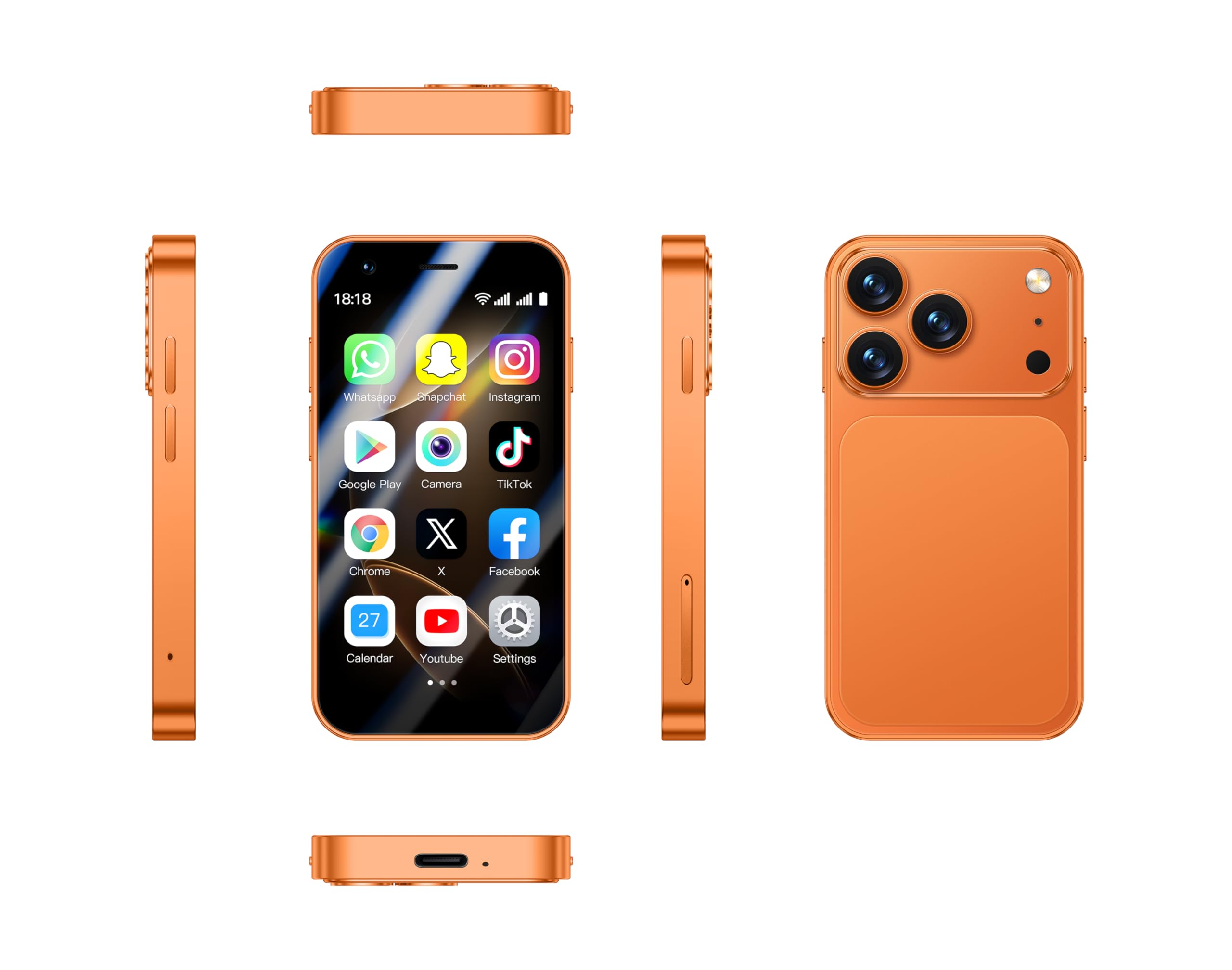 A17 Mini Compact Smartphone, 3.0-Inch HD Display, Android OS, 900mAh Long-Lasting Battery, HD Rear Camera, Pocket-Sized Unlocked Phone, Ideal for Backup & Travel (Orange) | 3.0-Inch, HD Display, Android 15 OS, 900mAh