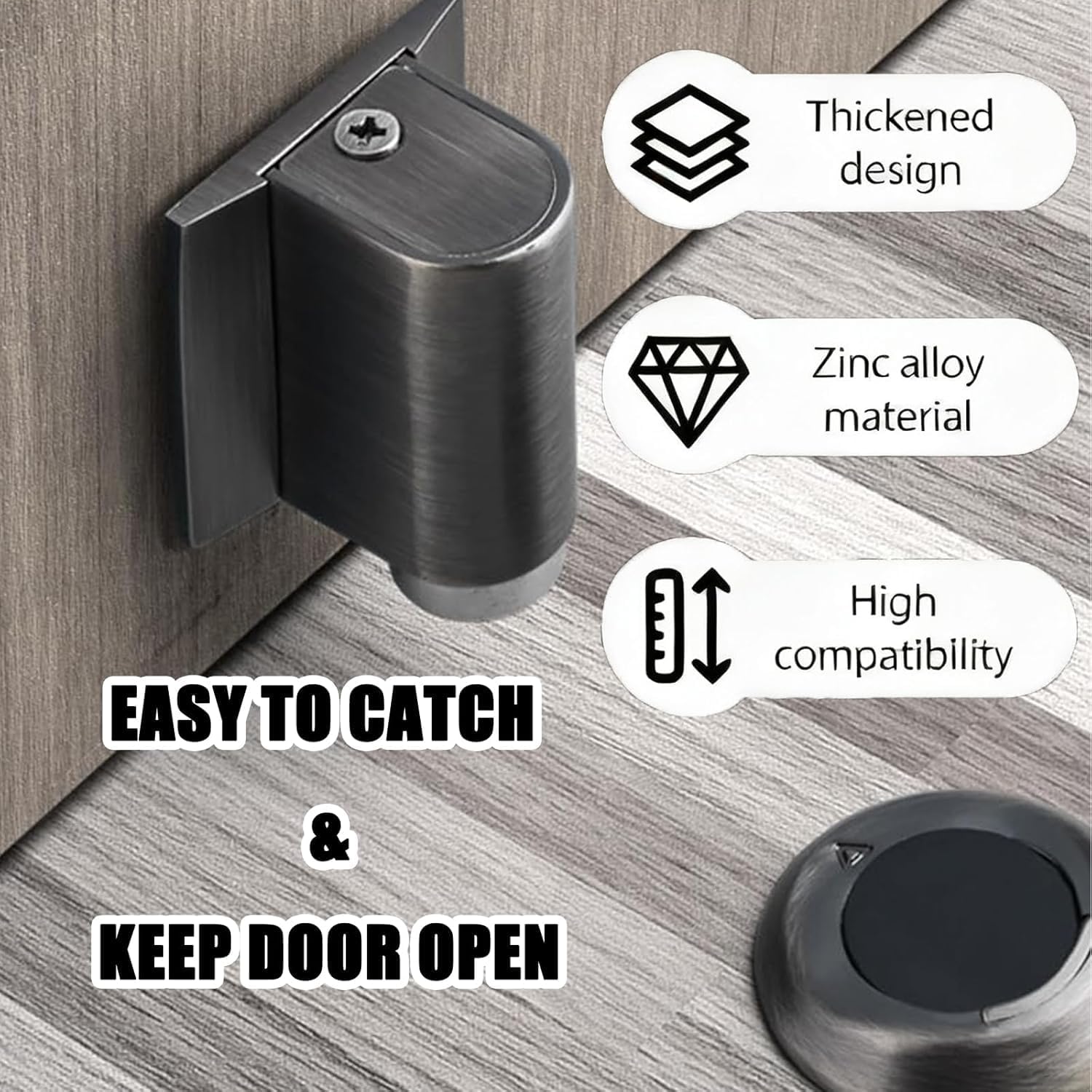 2026 New Door Wedge Stopper, Magnetic Doors Stoppers for Bottom of Door, No Drill Invisible Doorstops for Inside Door, Heavy Duty Magnetic Doors Catch Holder to Keep Doors Open 4pcs (Black)