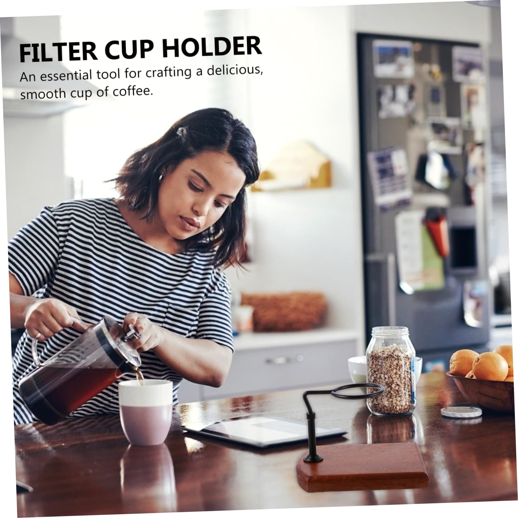 Veemoon Soporte Ajustable sin Electricidad, Fácil de Limpiar de Madera y Aluminio para Filtro de Café Manual Adecuado para Preparar Café Suave en Casa