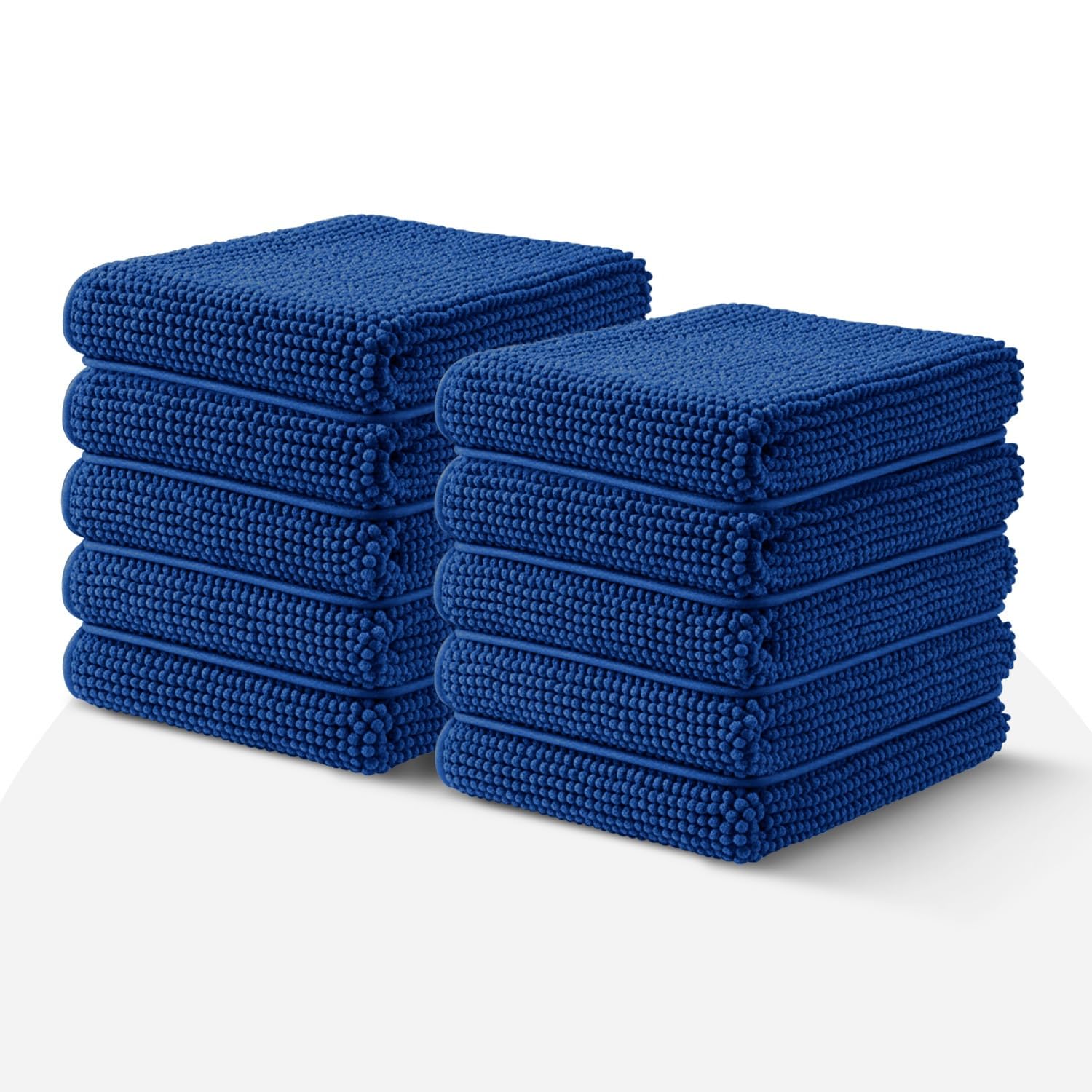 Moonlight Navy Bath Mat Non Slip Anti Mould - (10 pack) Bath Mats 60x90cm Machine Washable Chenille Bathroom Mat Super Absorbent Extra Soft Fluffy Shower Mat
