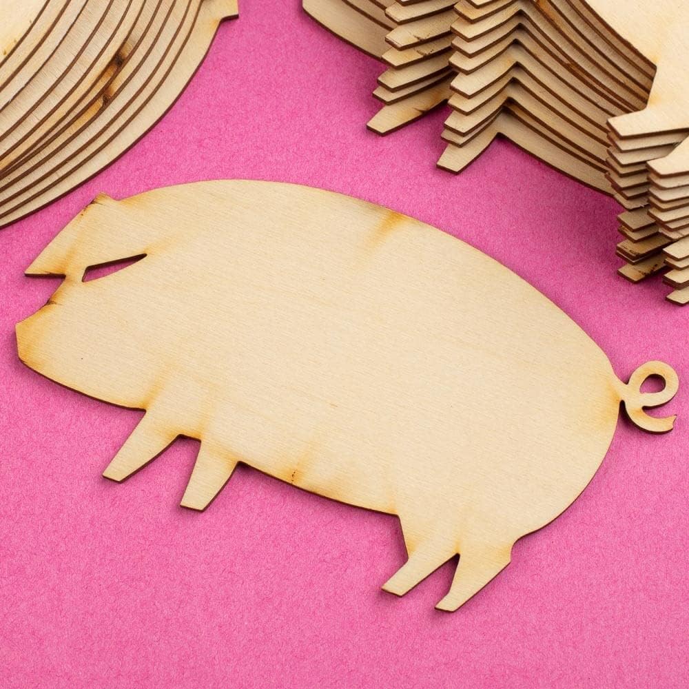 Factory Direct Craft Pack of 24 Unfinished Wooden Pig Cutouts - Wooden Farm Animal Shapes for DIY Craft Activities and Decorating